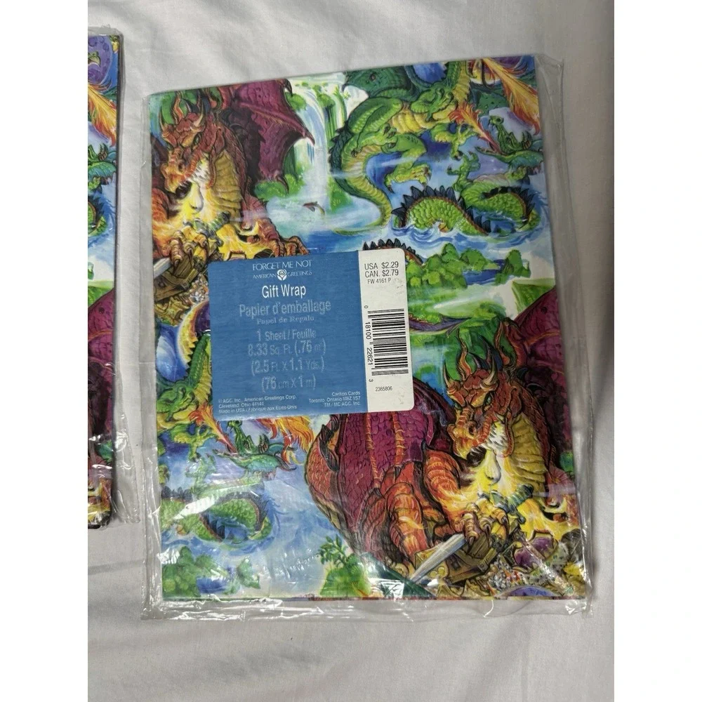 Lot Of 3 Dragon Vintage Wrapping Paper Sheets Gift Wrap Birthday AGC Fantasy